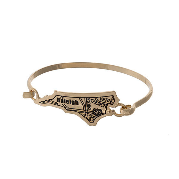 Wholesale gold bangle bracelet city map Raleigh North Carolina stamped state