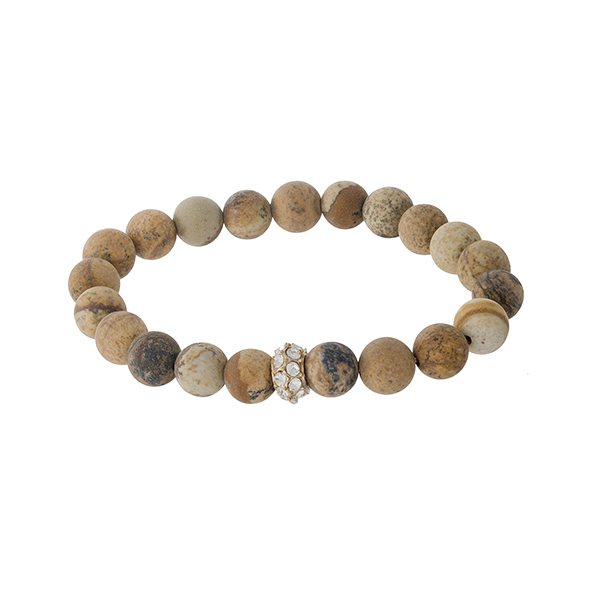 Wholesale picture jasper beaded stretch bracelet gold pave accent bead Stones mm