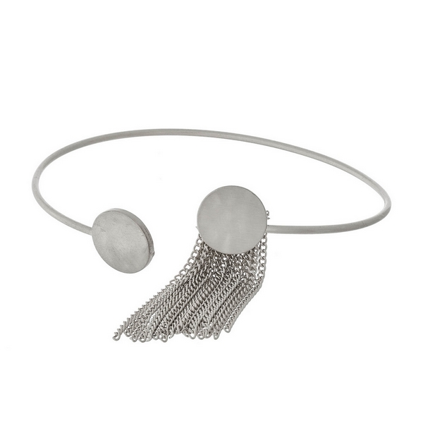 Wholesale dainty silver cuff bracelet chain tassel accent