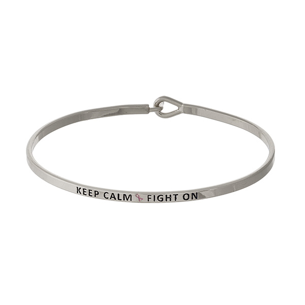 Wholesale dainty silver Breast Cancer Awareness bracelet stamped Keep Calm Fight