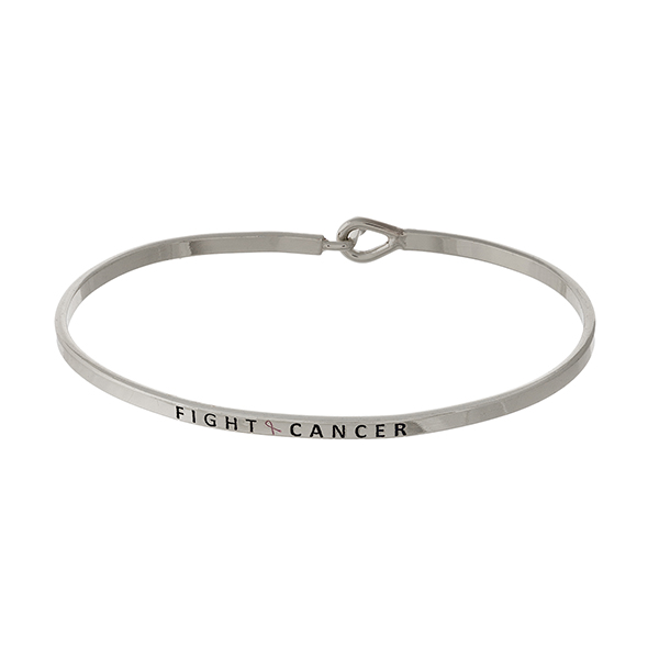 Wholesale dainty silver Breast Cancer Awareness bracelet stamped Fight Cancer