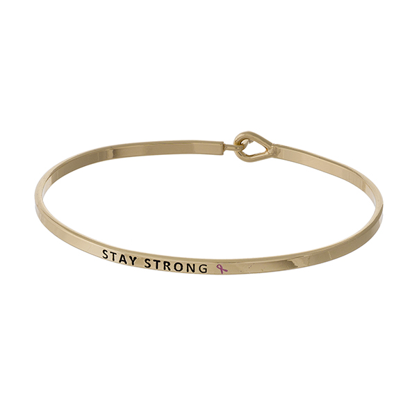 Wholesale dainty gold Breast Cancer Awareness bracelet stamped Stay Strong