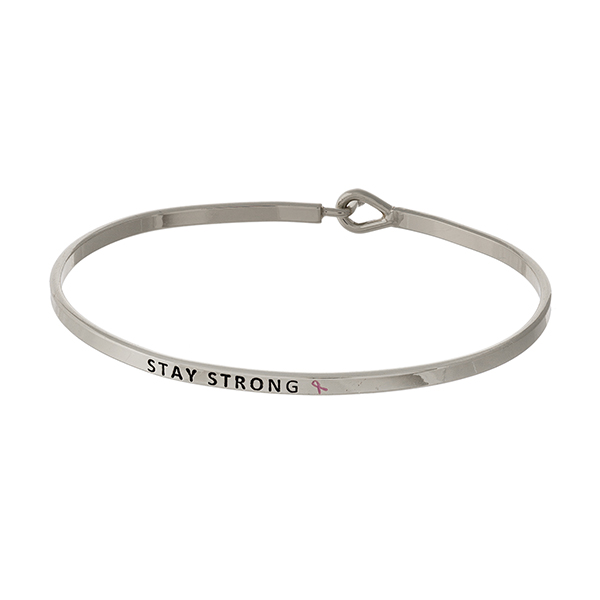 Wholesale dainty silver Breast Cancer Awareness bracelet stamped Stay Strong