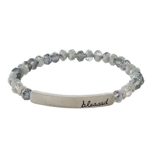 Wholesale beaded stretch bracelet bar stamped blessed
