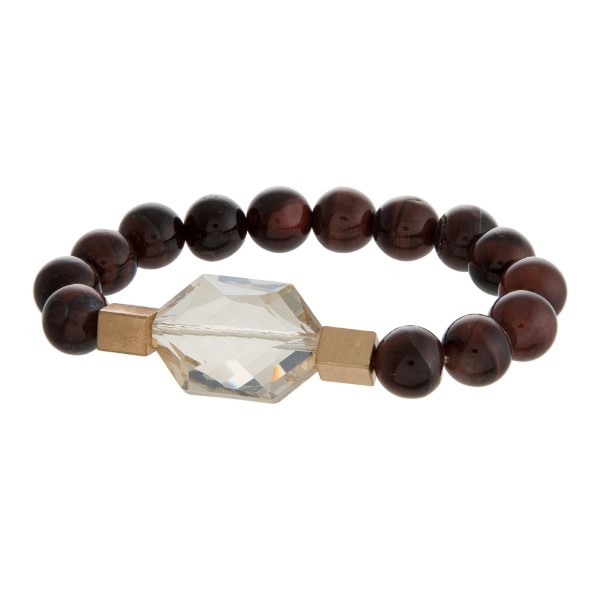 Wholesale natural stone beaded stretch bracelet gold accents faceted stone