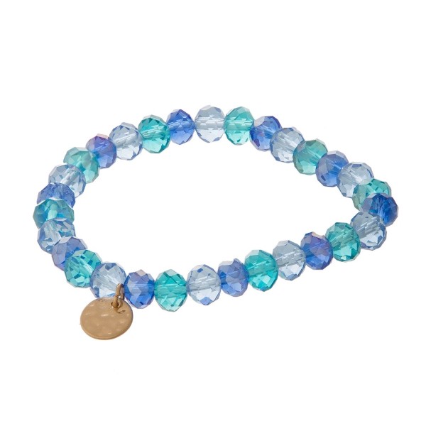 Wholesale stretch bracelet faceted beads hammered circle pendant