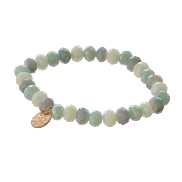 Wholesale stretch bracelet faceted beads hammered circle pendant