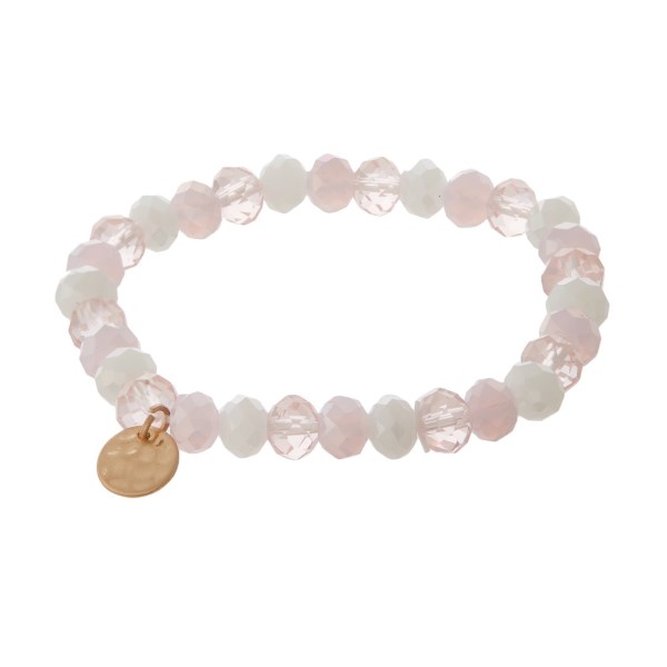 Wholesale stretch bracelet faceted beads hammered circle pendant