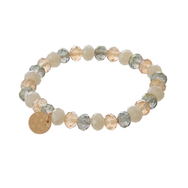 Wholesale stretch bracelet faceted beads hammered circle pendant