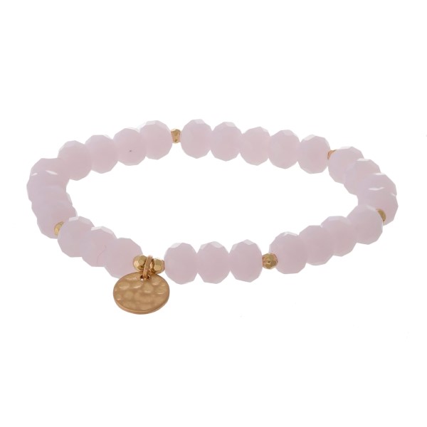 Wholesale faceted bead stretch bracelet hammered gold circle charm