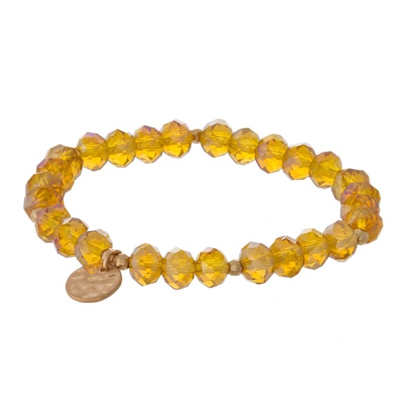 Wholesale faceted bead stretch bracelet hammered gold circle charm