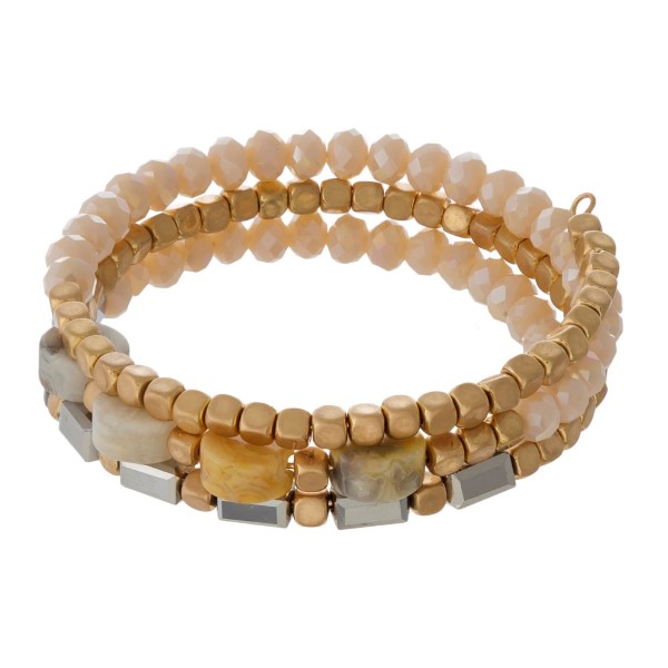 Wholesale faceted natural stone gold bead coil bracelet