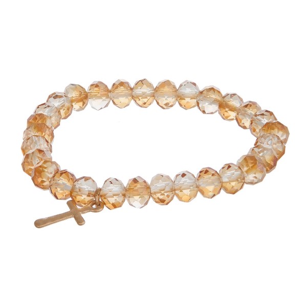 Wholesale stretch bracelet faceted beads cross charm