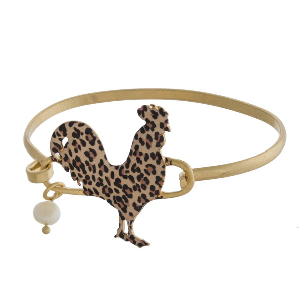 Wholesale leopard print rooster bangle bracelet pearl charm detail