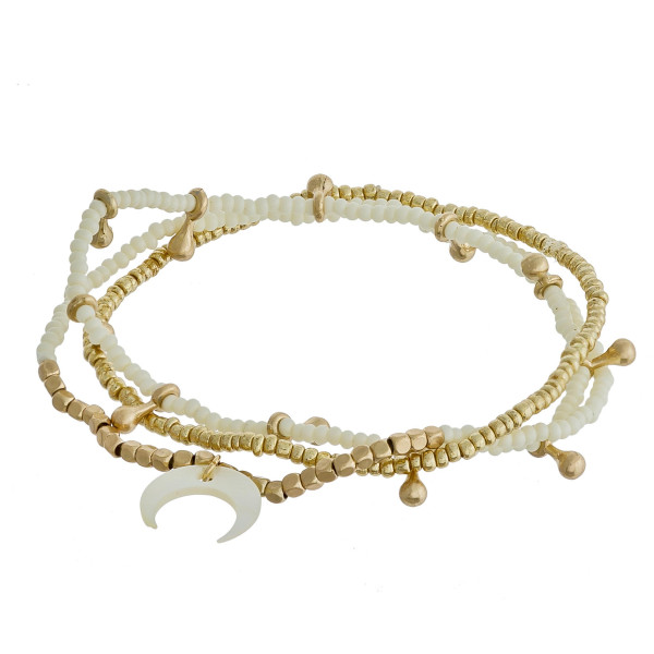 Wholesale bracelet set three beaded stretch bracelets gold accents crescent deta