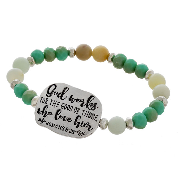 Wholesale beaded stretch bracelet engraved message God works good who love him R