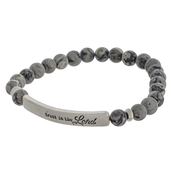 Wholesale inspirational Semi Precious Beaded Stretch Bracelet Trust Lord Diamete