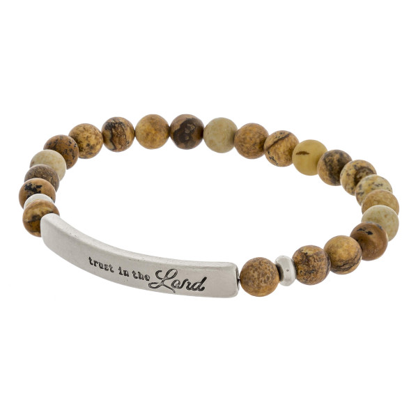 Inspirational Semi Precious Beaded Stretch Bracelet.

"Trust in the Lord" 

- Approximately 3" in Diameter