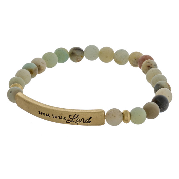 Wholesale inspirational Semi Precious Beaded Stretch Bracelet Trust Lord Diamete