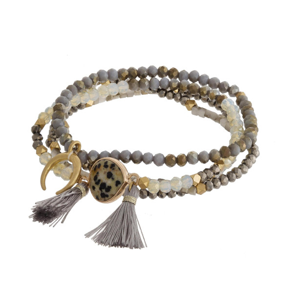 Wholesale bracelet set four stretch beaded bracelets natural stone crescent deta
