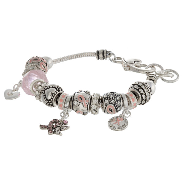 Pandora inspired breast cancer awareness charm bracelet with a