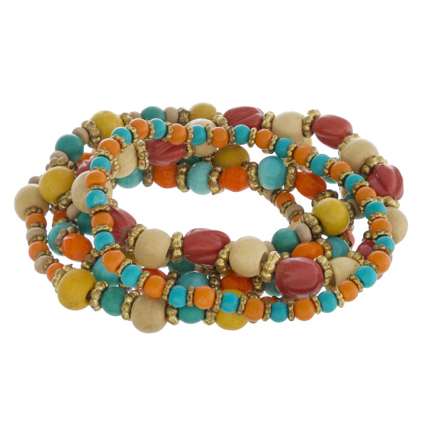 Wholesale beaded boho stretch bracelet set natural stone wood inspired bead deta