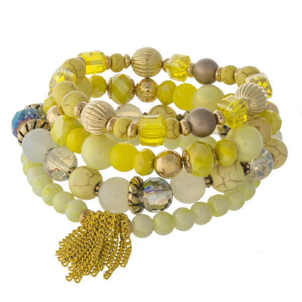 Wholesale natural stone iridescent faceted beaded stretch bracelet set gold bead