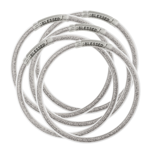 Wholesale glitter jelly bangle bracelet set five Blessed engraved details They r
