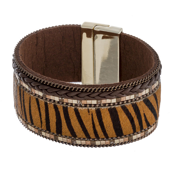 Wholesale faux leather fur tiger stripe magnetic bracelet diameter Fits up wrist