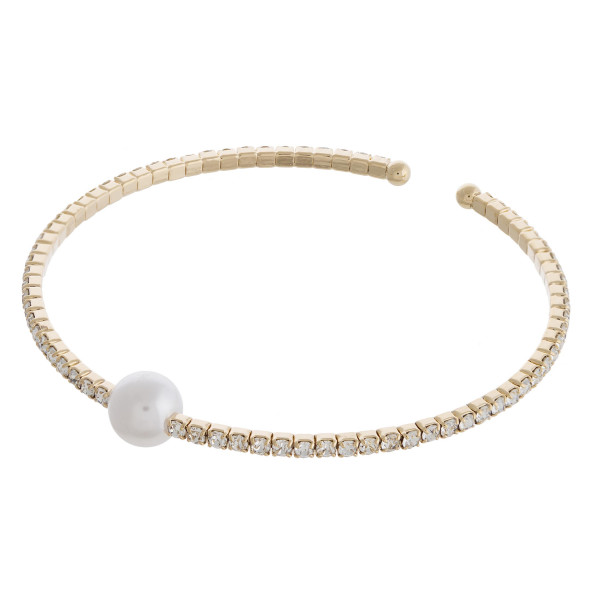 Wholesale cubic zirconia pearl cuff bracelet diameter Fits up wrist