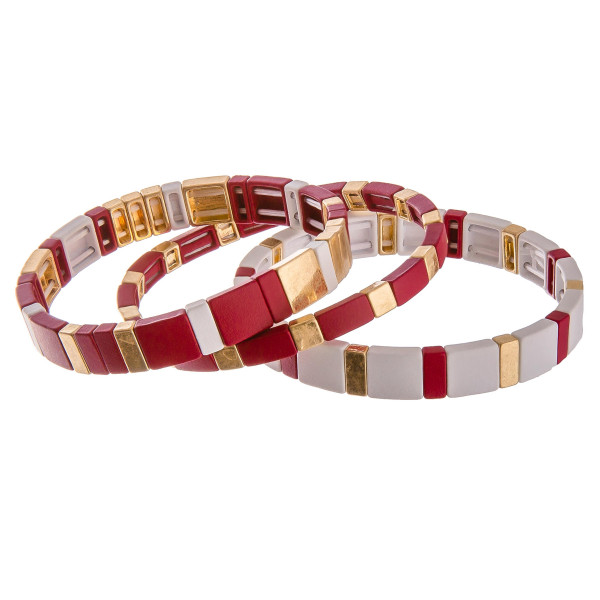 Wholesale color Game day color block stretch bracelet set three diameter unstret