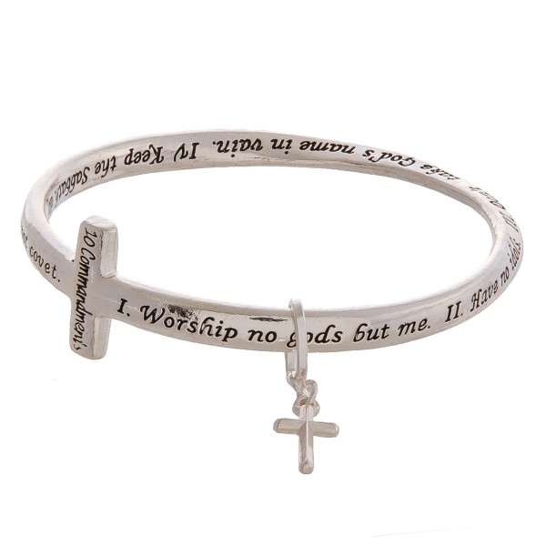 Wholesale inspirational metal cross bangle bracelet Commandments engraved detail