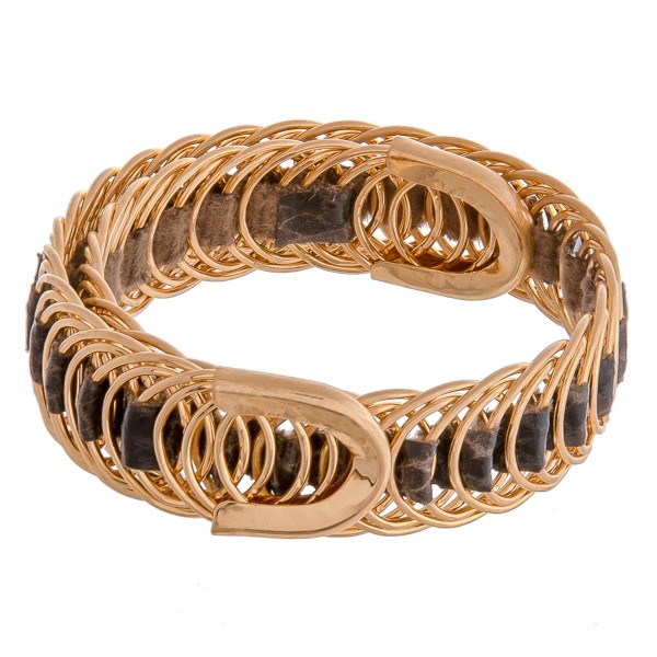 Wholesale faux leather snakeskin woven metal wrap bracelet Open fit One fits mos