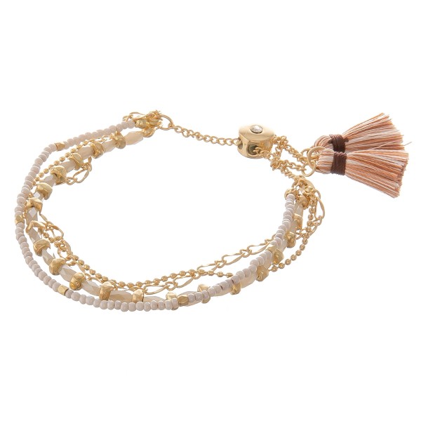 Wholesale dainty multi strand beaded chain bolo tassel bracelet Ajustable bolo c