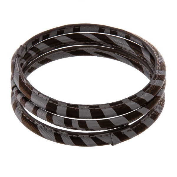 Wholesale faux leather wrapped zebra print bangle bracelet set three diameter Fi