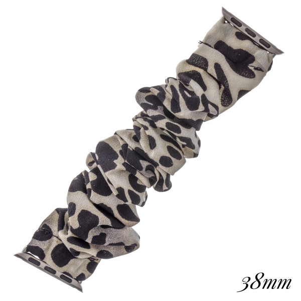 Interchangeable Leopard Print Srunchie Smart Watch Band for Smart Watches.

- 
- Fits 38mm watch face
- Approximately 3" in diameter
- Fits up to a 9" wrist