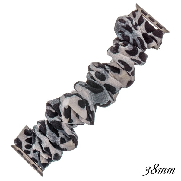 Interchangeable Leopard Print Srunchie Smart Watch Band for Smart Watches.

- 
- Fits 38mm watch face
- Approximately 3" in diameter
- Fits up to a 9" wrist