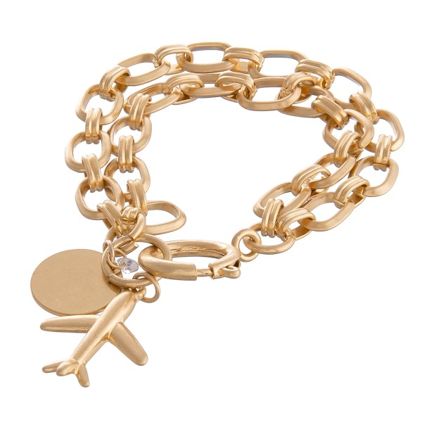 Wholesale chain Link Layered Airplane Charm Bracelet Worn Gold Charm diameter Fi