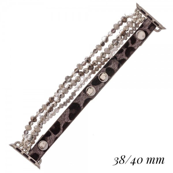 Interchangeable Leopard Print Beaded Smart Watch Bracelet.

- Fits 38-40mm Watch Face
- Multi-Strand
- Adjustable Faux Leather Band
- Approximately 3" in diameter
- Fits up to a 7" wrist