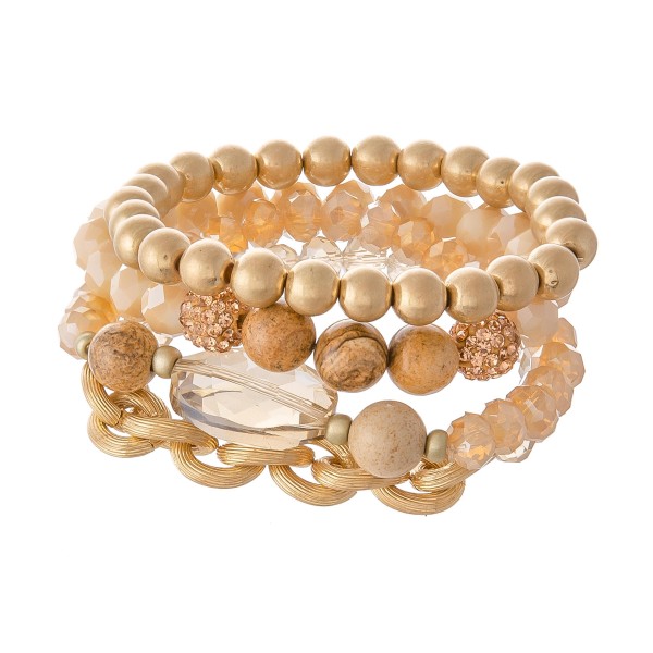 Wholesale semi Precious Beaded Stackable Stretch Bracelet Set Chain Link Rhinest