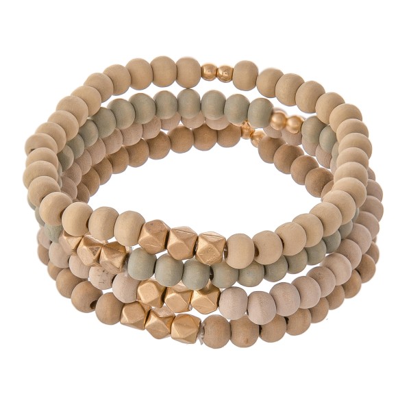 Wholesale set Four Wood Beaded Stretch Bracelets D