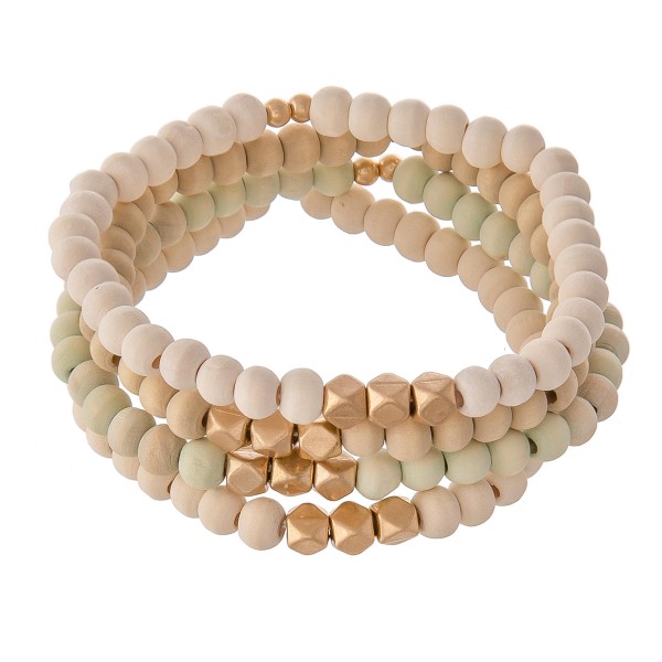 Wholesale set Four Wood Beaded Stretch Bracelets D