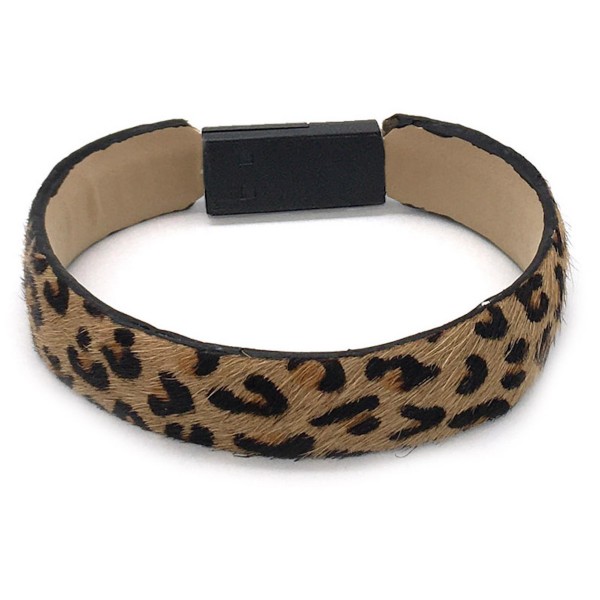 Wholesale faux Leather Leopard Print Lightning Cable USB Charger Bracelet Lightn