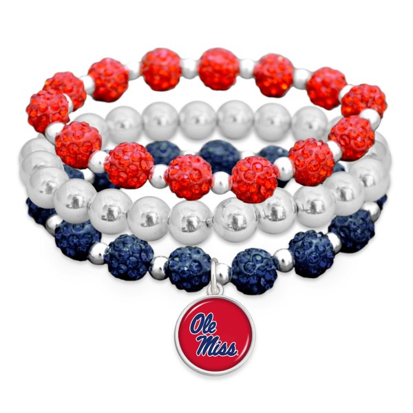 Wholesale ole Miss Rhinestone Beaded Game Day Stretch Bracelet Set pcs per set B