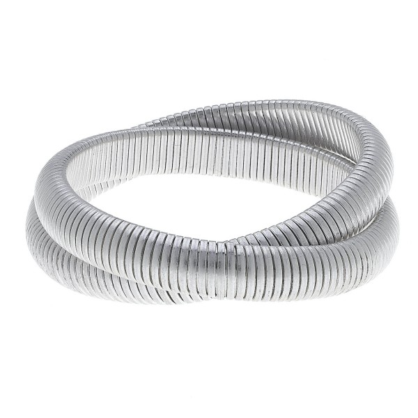 Wholesale two Row Interlocking Tube Stretch Bangle Bracelet Set Worn Silver Piec