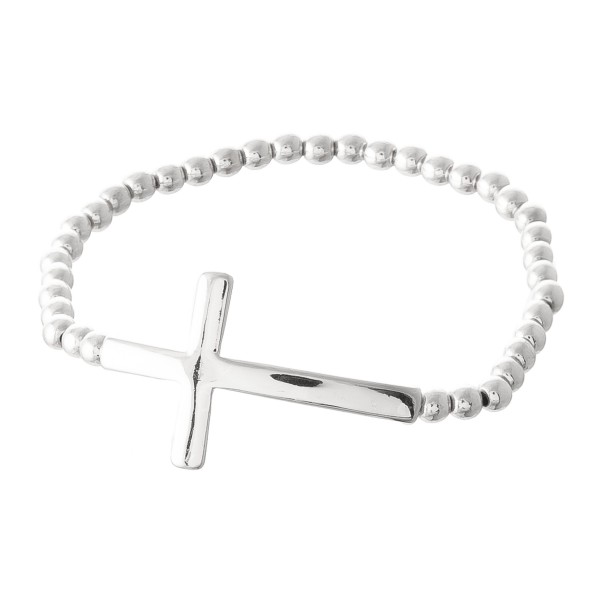 Beaded Cross Stretch Bracelet.
- Cross 1.5" 
- Approximately 3" in Diameter
- Fits up to a 7" Wrist