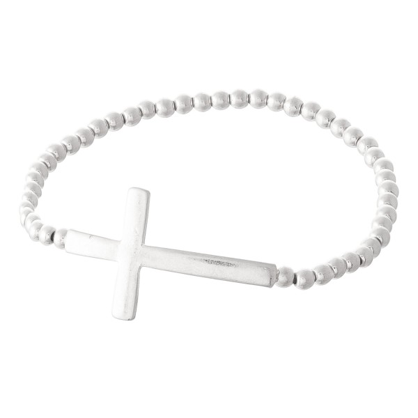 Beaded Cross Stretch Bracelet.
- Cross 1.5" 
- Approximately 3" in Diameter
- Fits up to a 7" Wrist