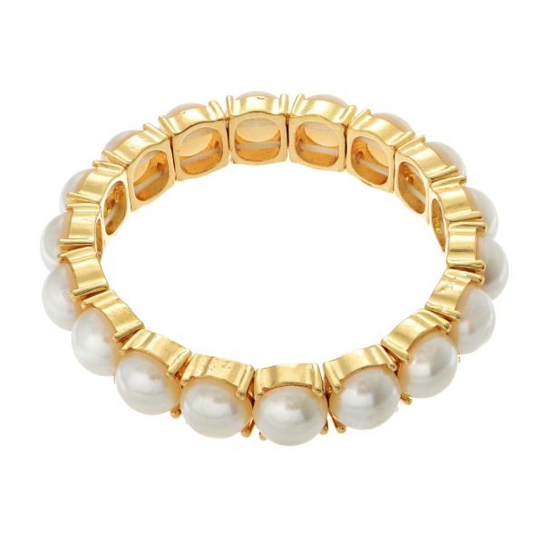Wholesale pearl Stretch Bracelet Gold Pearl mm Diameter