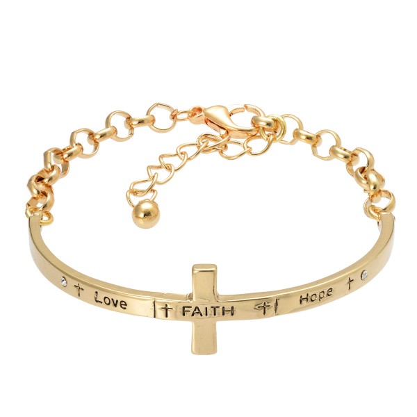 Wholesale inspirational Cross Bangle Cuff Bracelet Gold Half Cuff Half Chain Dia