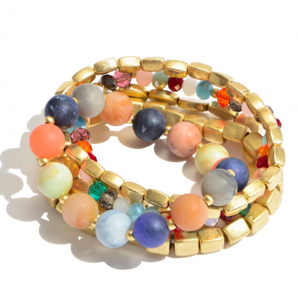 Wholesale pC Multi Semi Precious Beaded Stackable Stretch Bracelet Set PC Per S